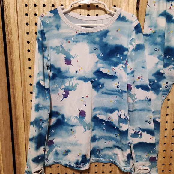 Cuddl Duds Girls Pajama Set Size M Blue Unicorn Long Sleeve & Pants - Picture 2 of 7